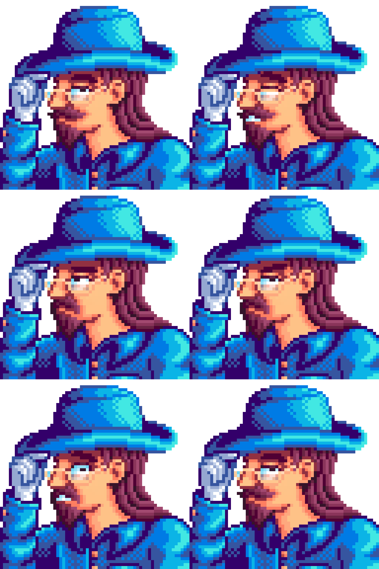 Portrait replacements of the character "Gunther" from Stardew Valley for the "Stardew Valley Expanded" mod by FlashShifter.