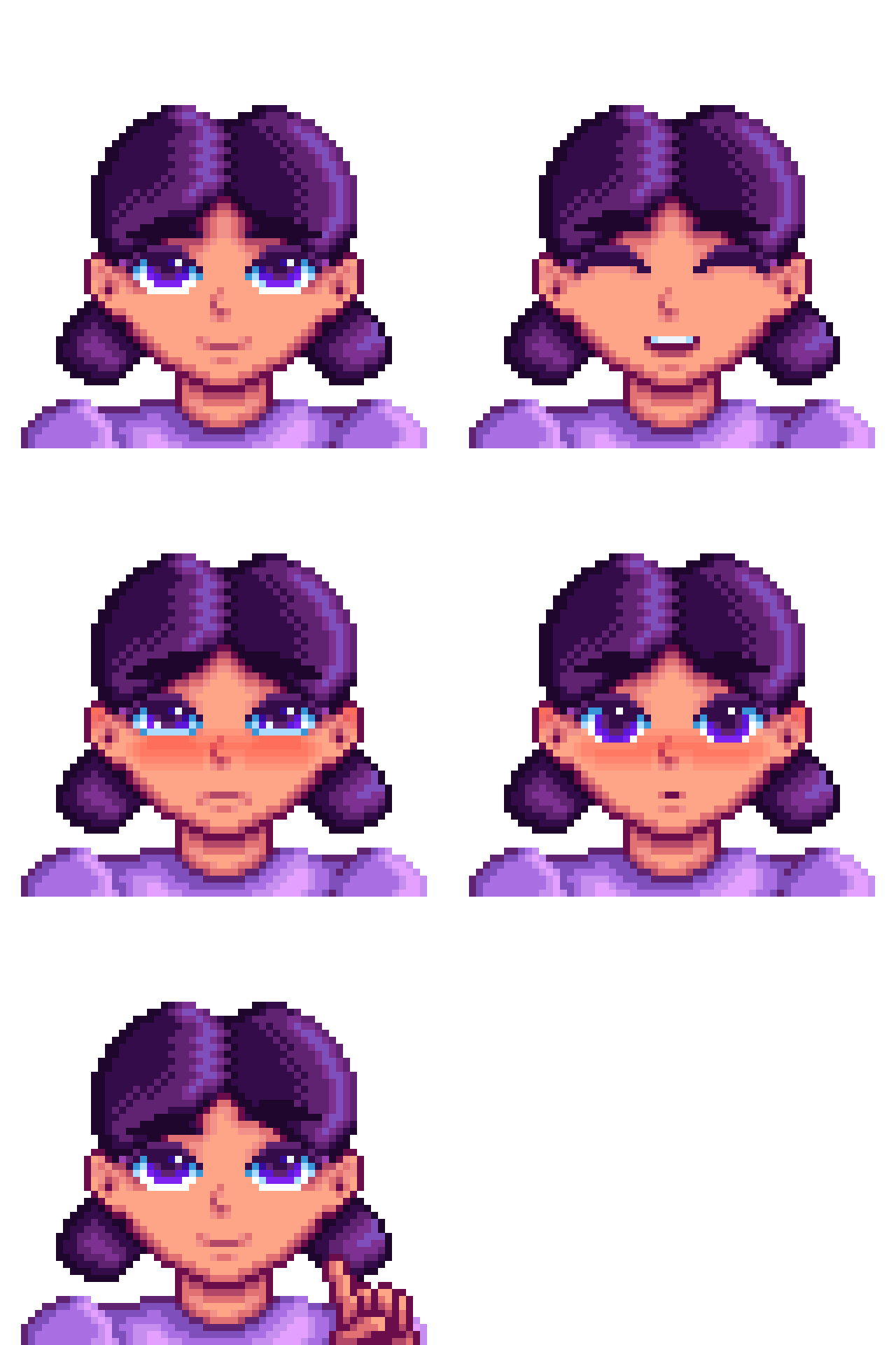 Jas No Bow (The Ranch Expansion Marnie and Jas Mod) Portrait replacements of the character "Jas" from Stardew Valley for the "The Ranch Expansion Marnie and Jas" mod by Lemurkat.