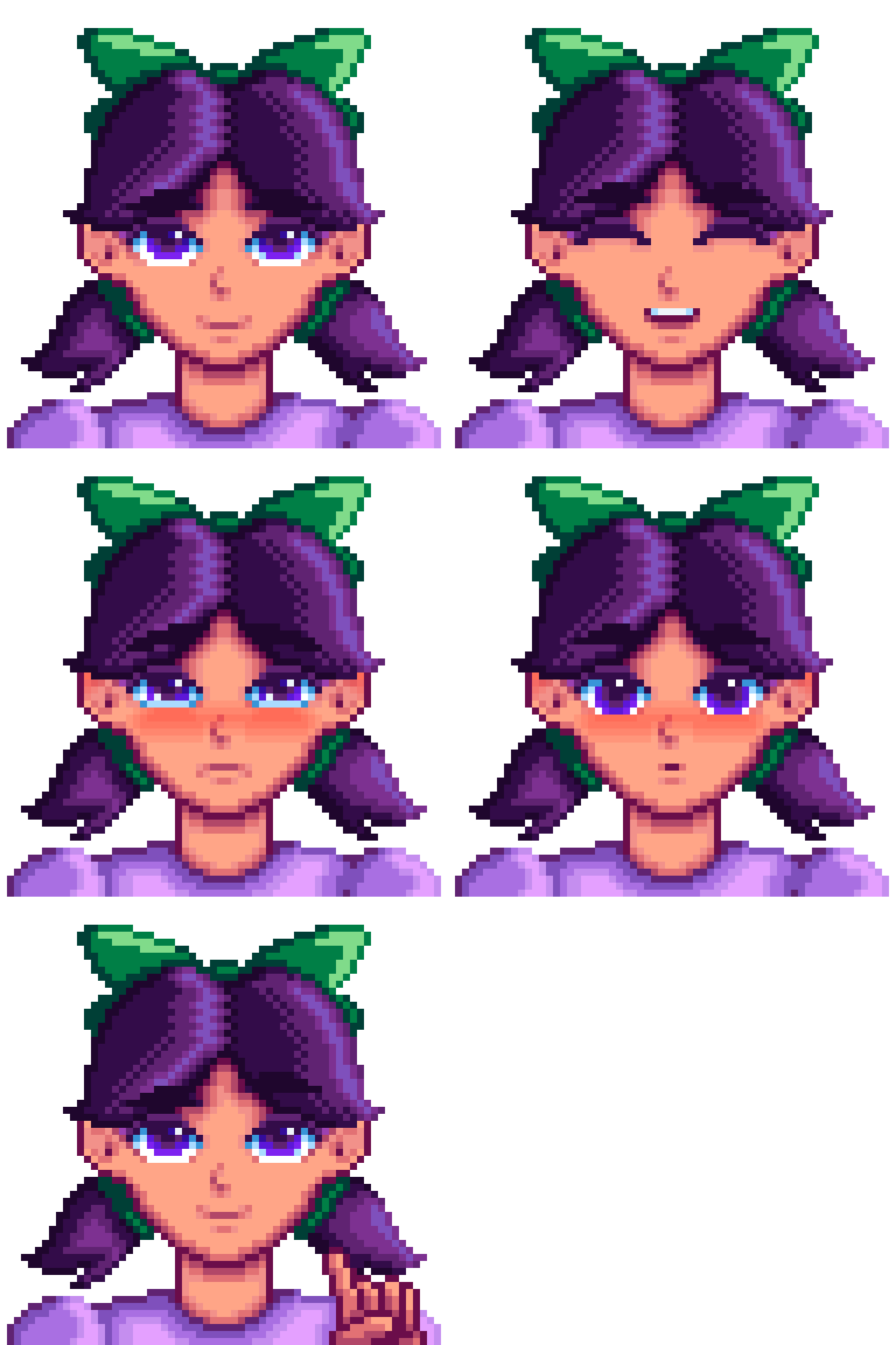 Jas Growth Spurt (Growing Valley - Child NPCs Mod) Portrait replacements of the character "Jas" from Stardew Valley for the "Growing Valley - Child NPCs" mod by siliconmodding.