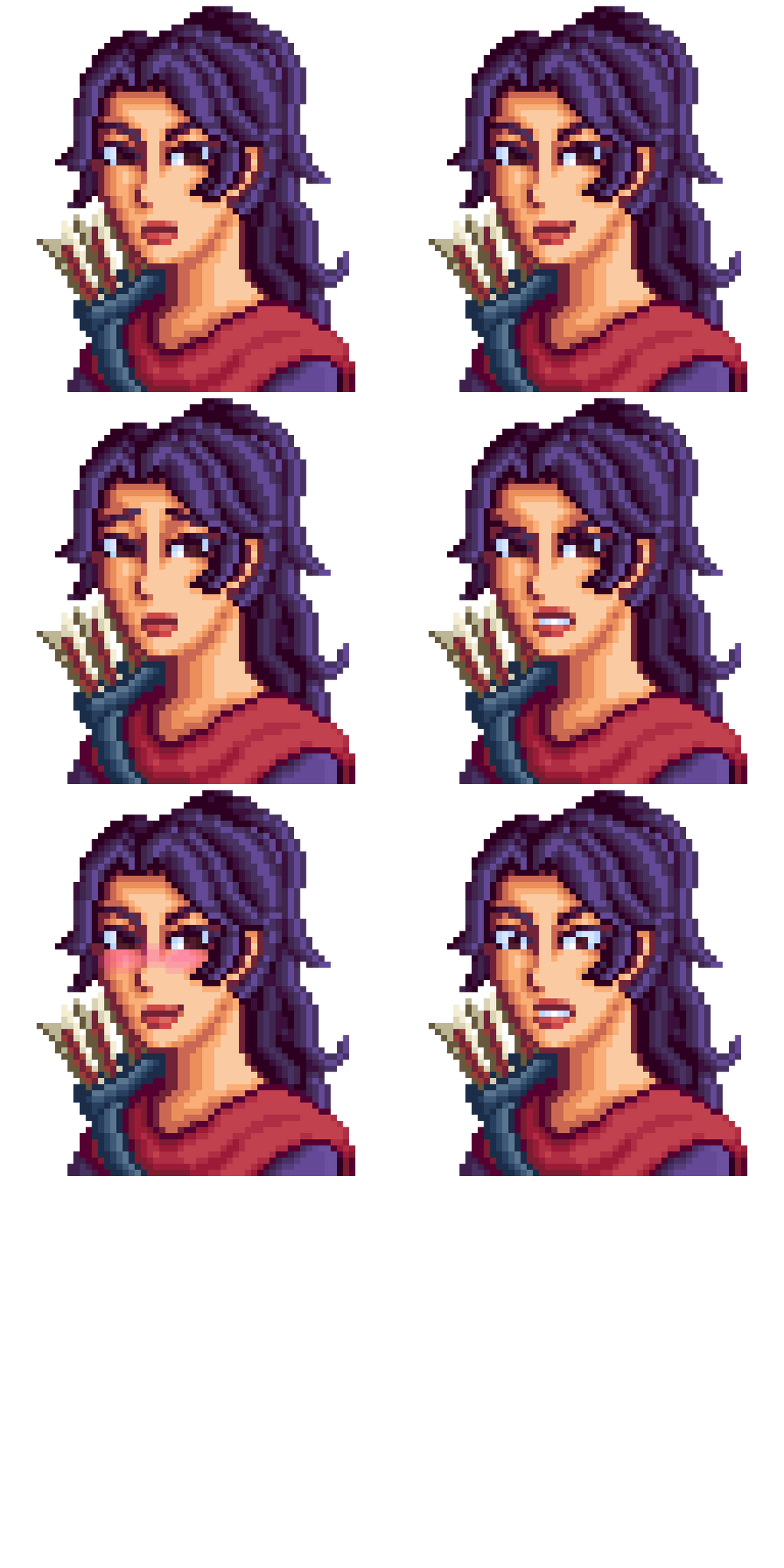 Portrait replacements of the character "Alesia" for the "Stardew Valley Expanded" mod by FlashShifter.